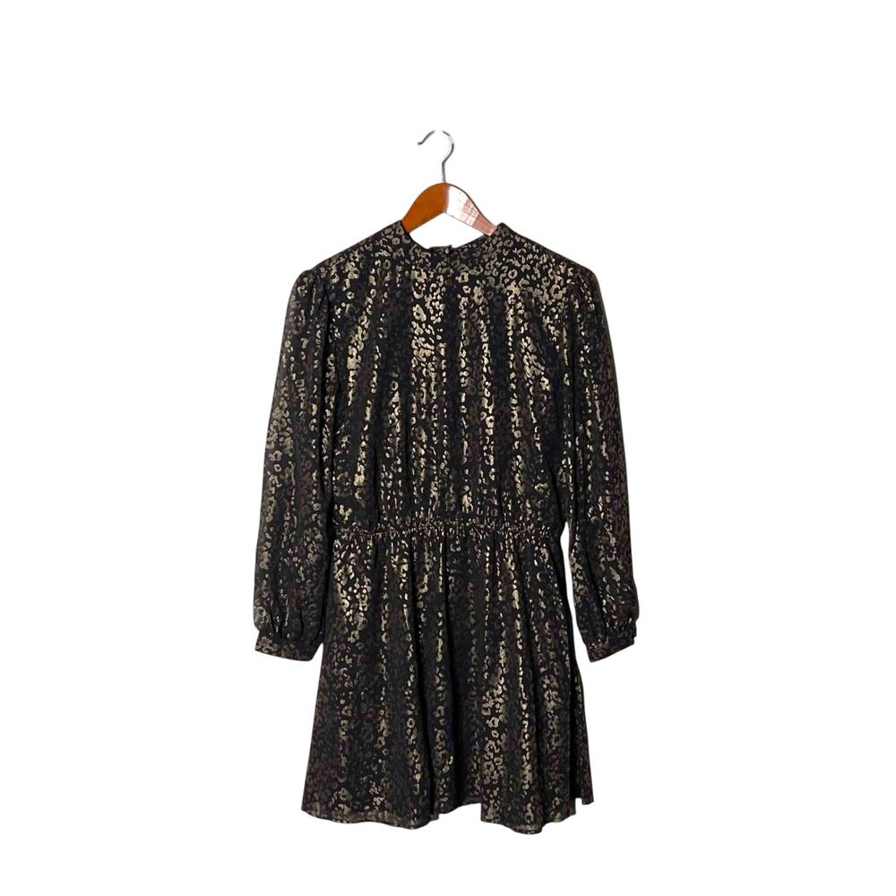 Cupcakes & Cashmere Jola Long Sleeve Dress L Black Gold NWT Metallic Glam Party